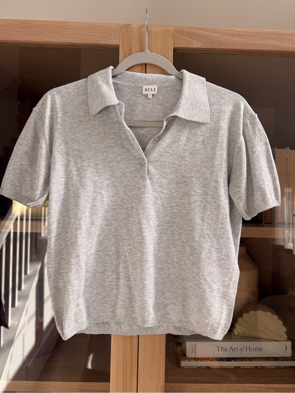 KULE Heather Gray Short-Sleeve Polo Sweater